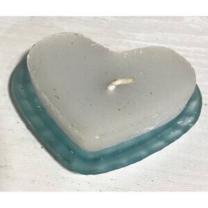 Blue Heart-Shaped Glass Candle Holder with White One Wick Candle 3"